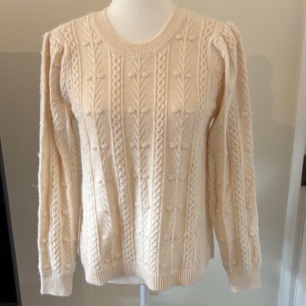 LOFT Cream knit sweater with black bow detail - Picture 1 of 8